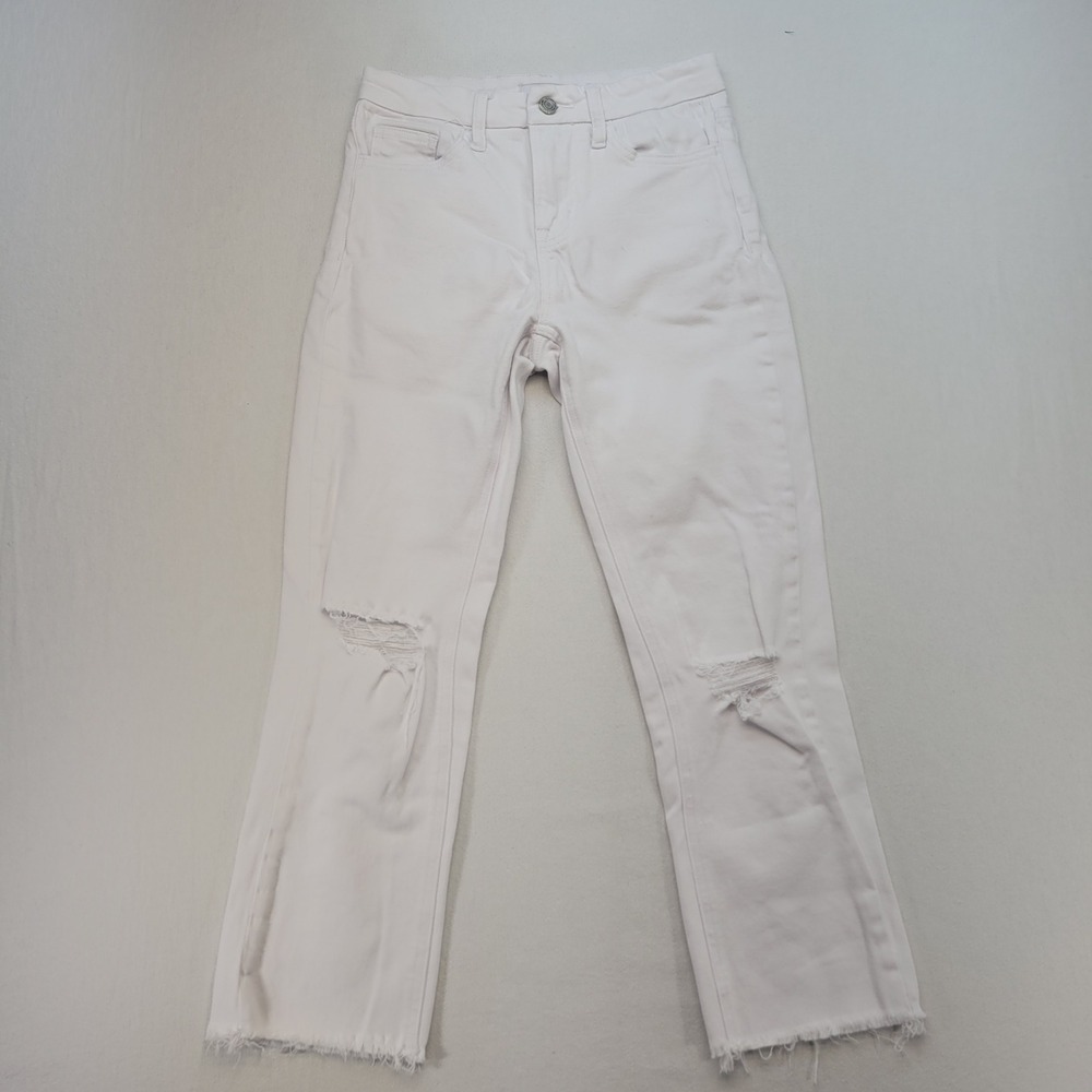Vervet Jeans Women 25 White Distressed High Rise Raw Hem Straight Leg V2412